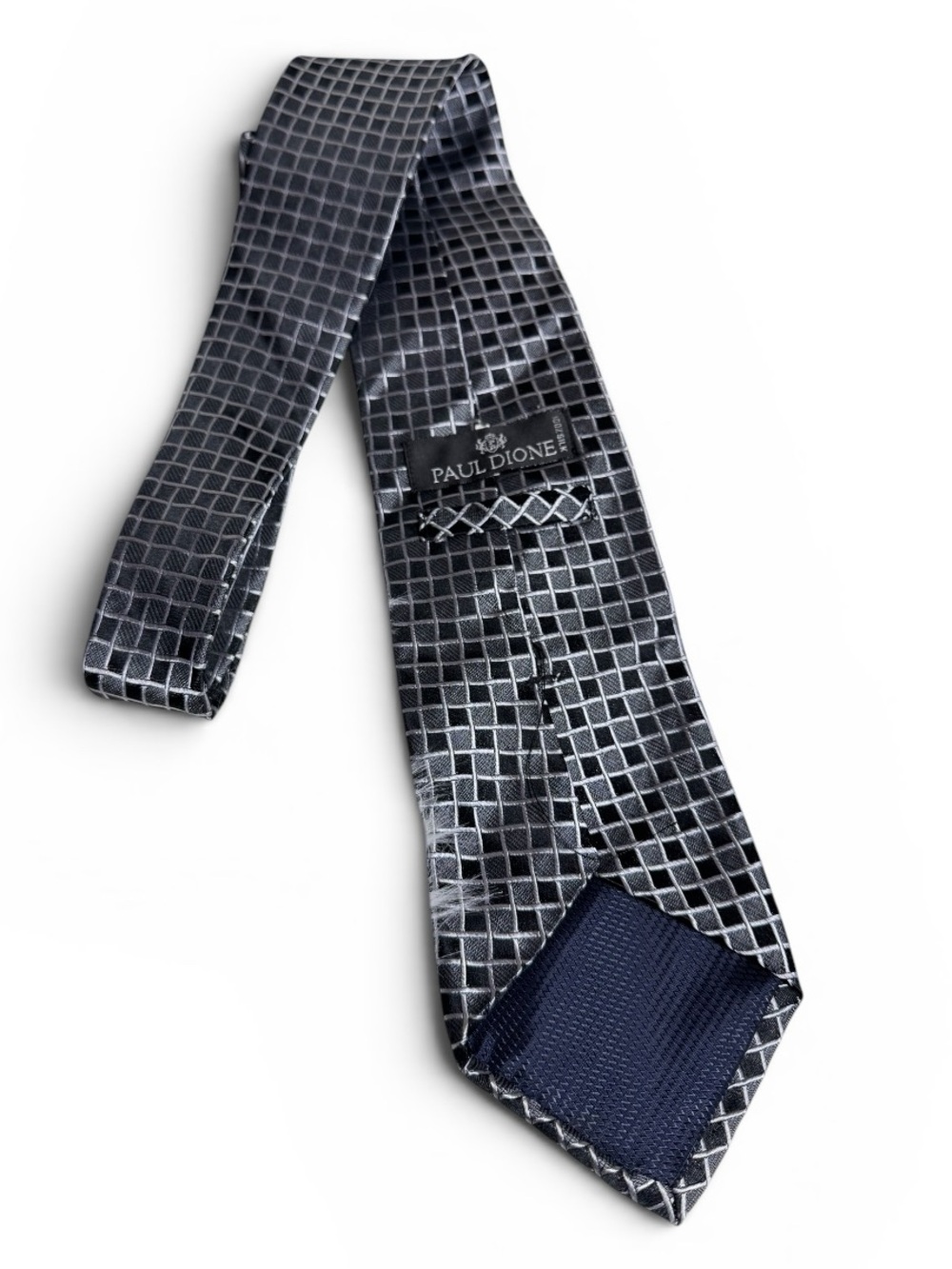 Paul Dione Black and Grey Geometric Silk Jacquard Tie